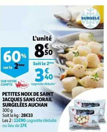petites noix de saint jacques sans corail surgelées auchan