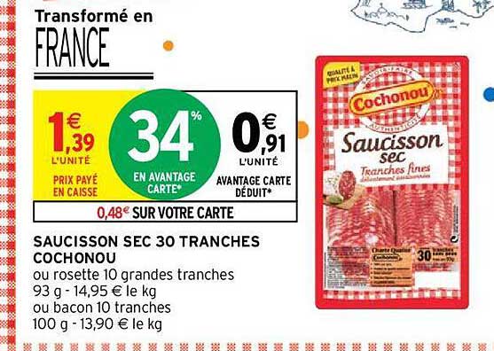 Saucisson Sec 30 Tranches Cochonou