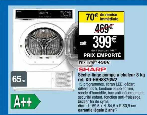 Sèche-linge Pompe à Chaleur 8 Kg Sharp