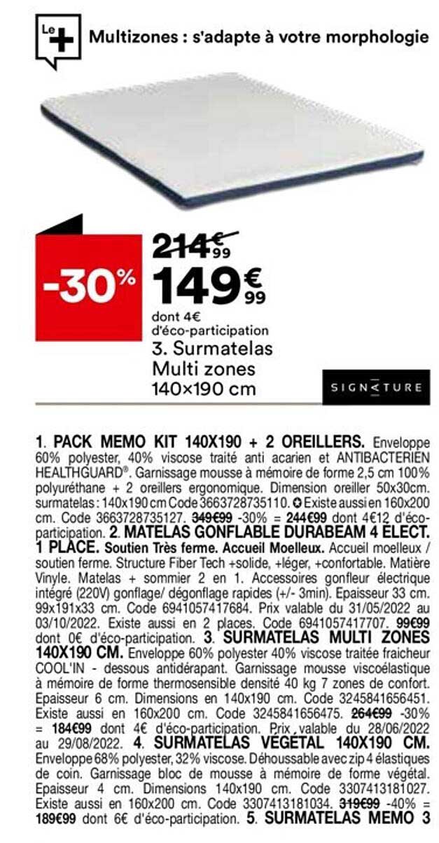 surmatelas multi zones