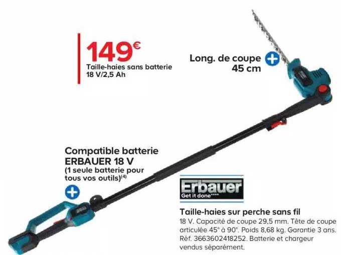 taille-haies sans batterie sur perche sans fil