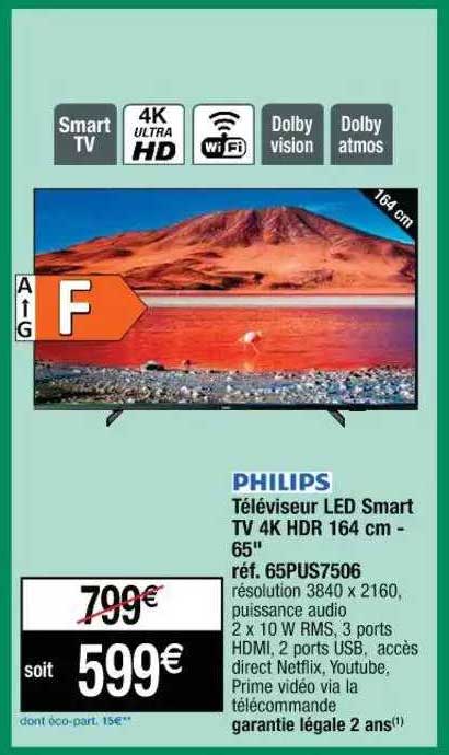 Téléviseur Led Smart Tv 4k Hdr 164 Cm - 65" Philips