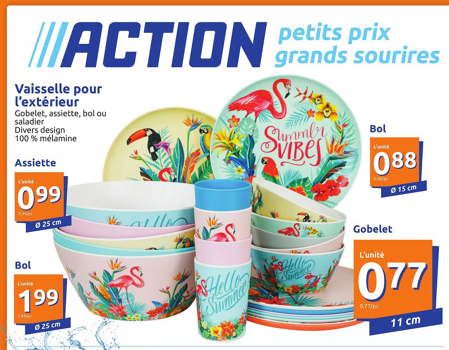 vaisselle pour l'extérieur : assiette, bol, gobelet, saladier