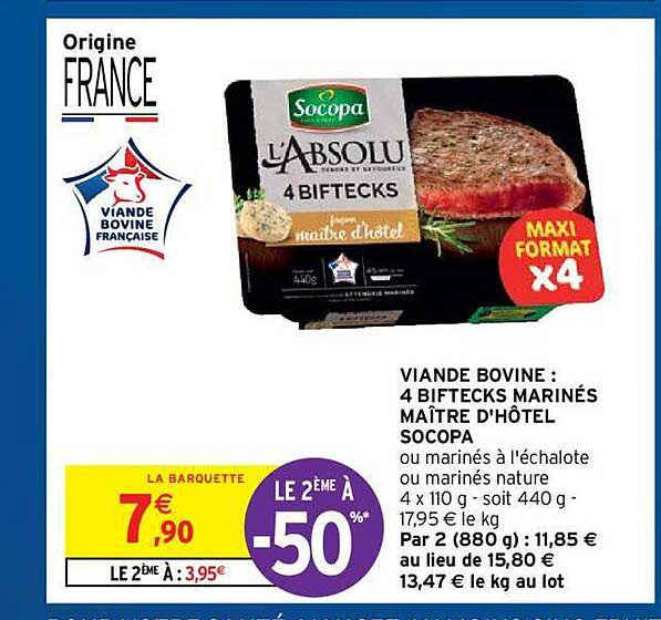 viande bovine : 4 biftecks marinés maître d'hôtel socopa