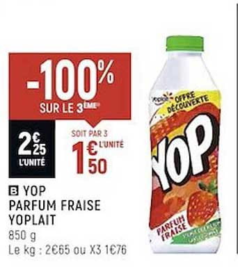 yop parfum fraise yoplait -100% sur le 3ème
