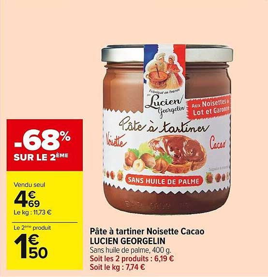 pâte à tartiner noisette cacao lucien georgelin