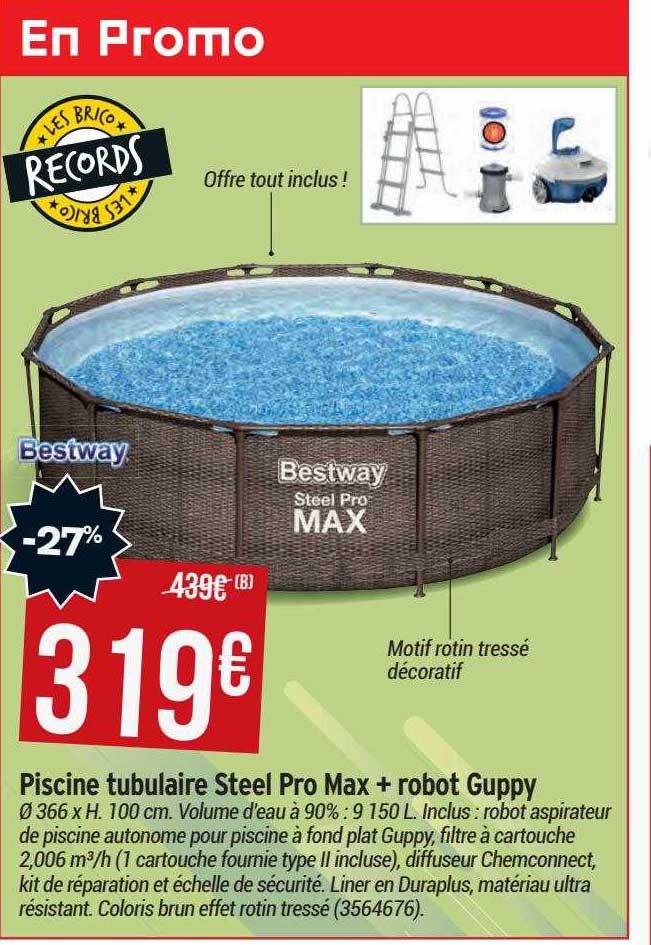 piscine tubulaire steel pro max + robot guppy bestwya
