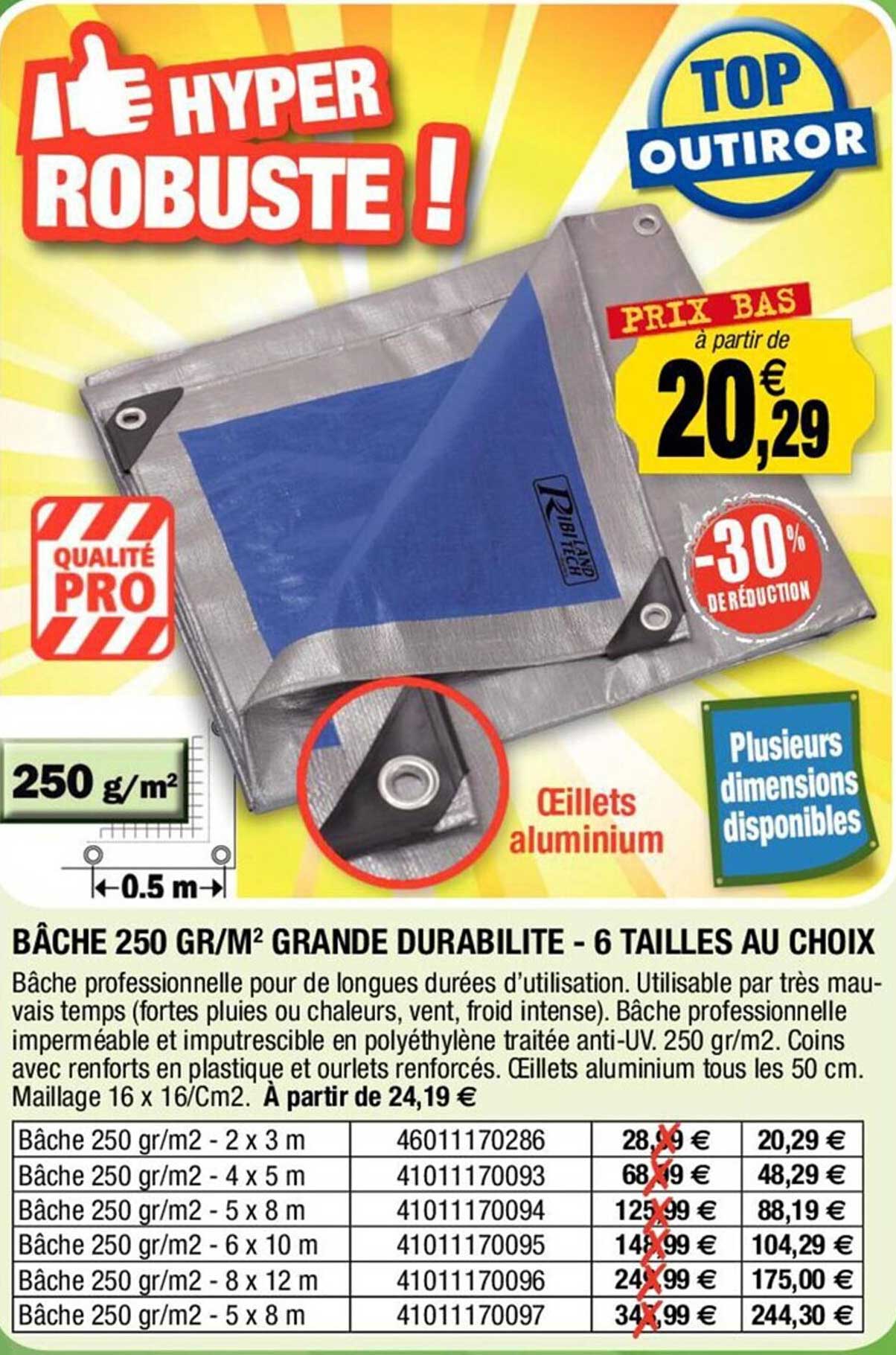 bâche 250 gr/m² grande durabilité - 6 tailles au choix