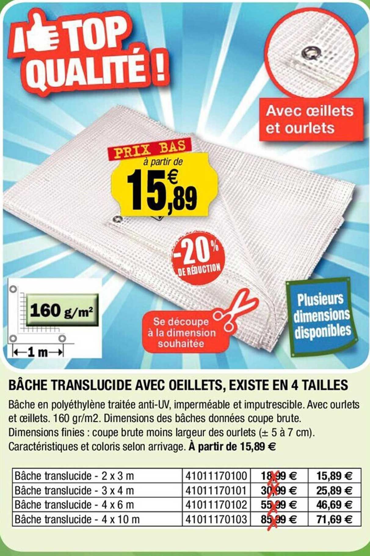 Bâche Translucide Avec œillets, Existe En 4 Tailles