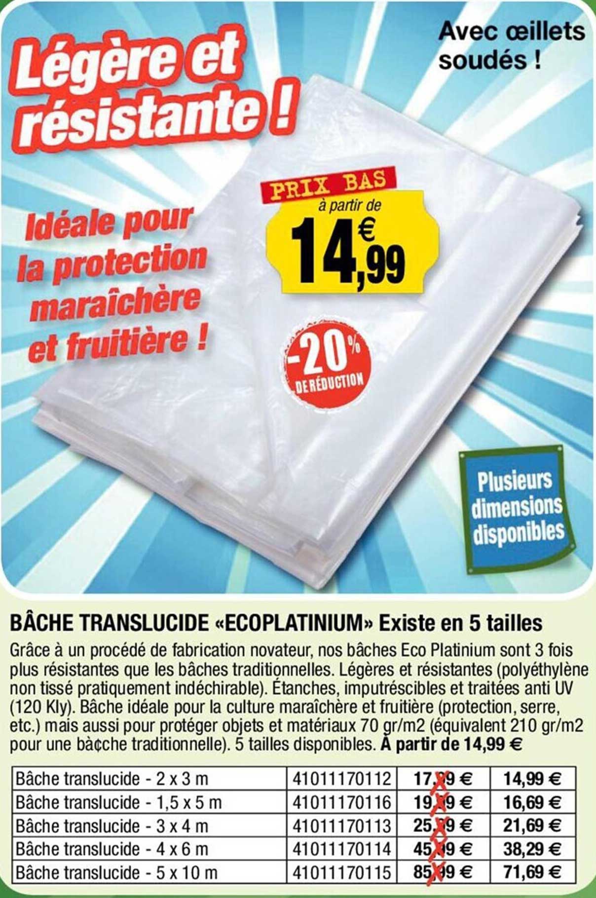 bâche translucide «ecoplatinum» existe en 5 tailles