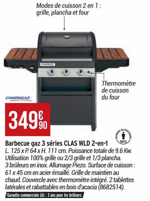 barbecue gaz 3 séries clas wld 2-en-1 campingaz