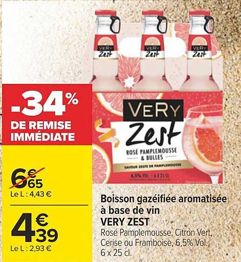 boisson gazéifiée aromatisée à base de vin very zest