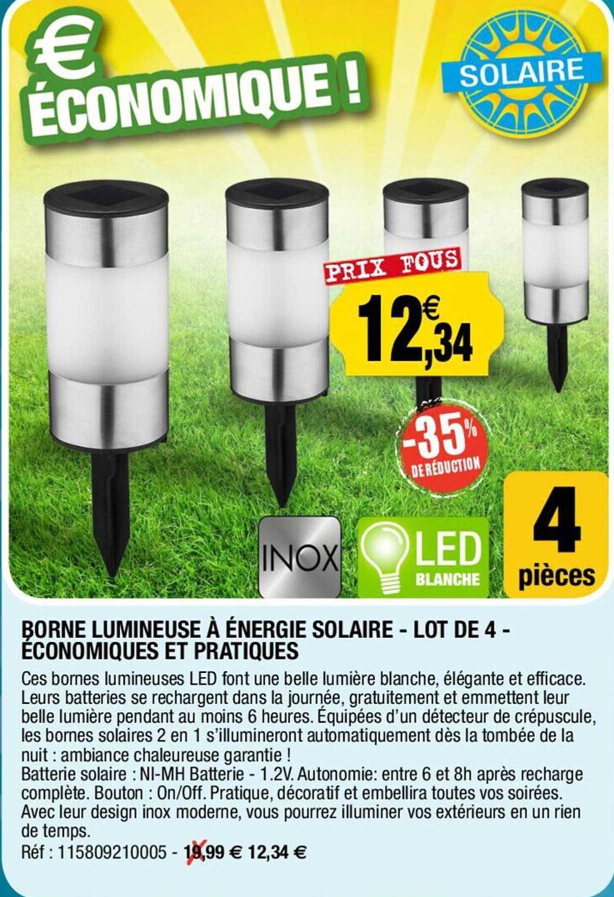 borne lumineuse à énergie solaire - lot de 4 - économiques et pratiques
