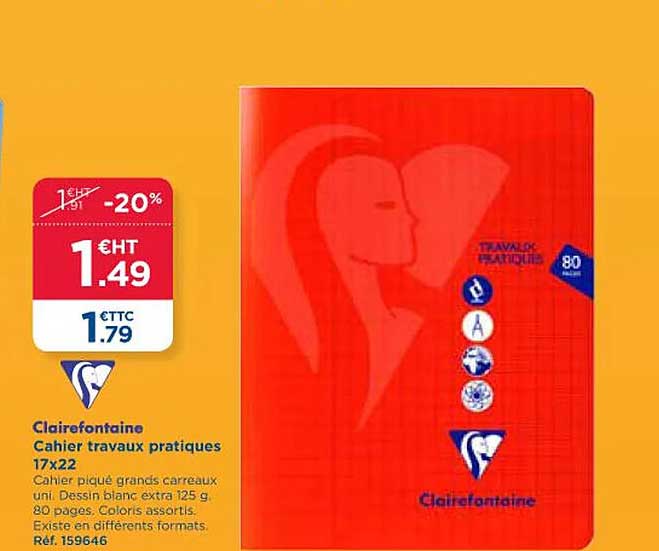 cahier travaux pratiques 17 x 22 clairefontaine
