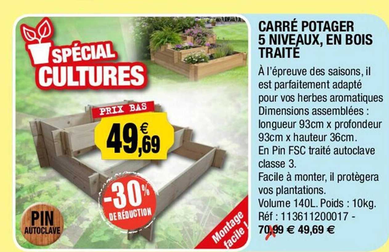 carré potager 5 niveaux, en bois traité