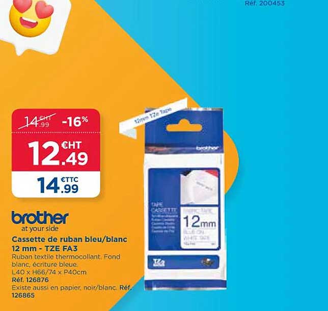 cassette de ruban bleu/blanc 12 mm - tze fa3 brother