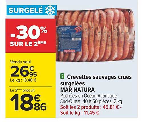 crevettes sauvages crues surgelées mar natura