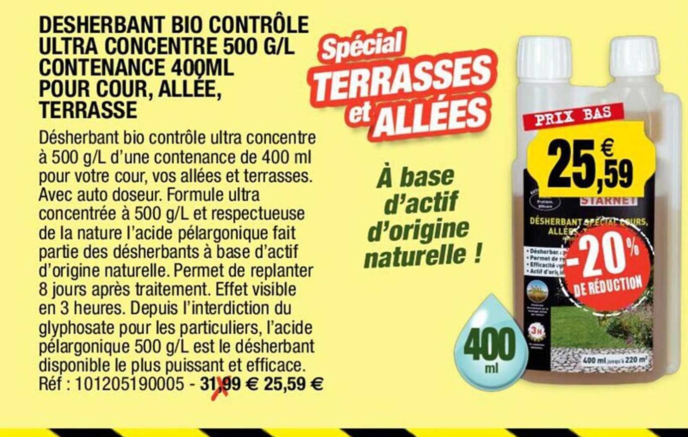 désherbant bio contrôle ultra concentré 500 g/l contenance 400ml pour cour, allée, terrasse
