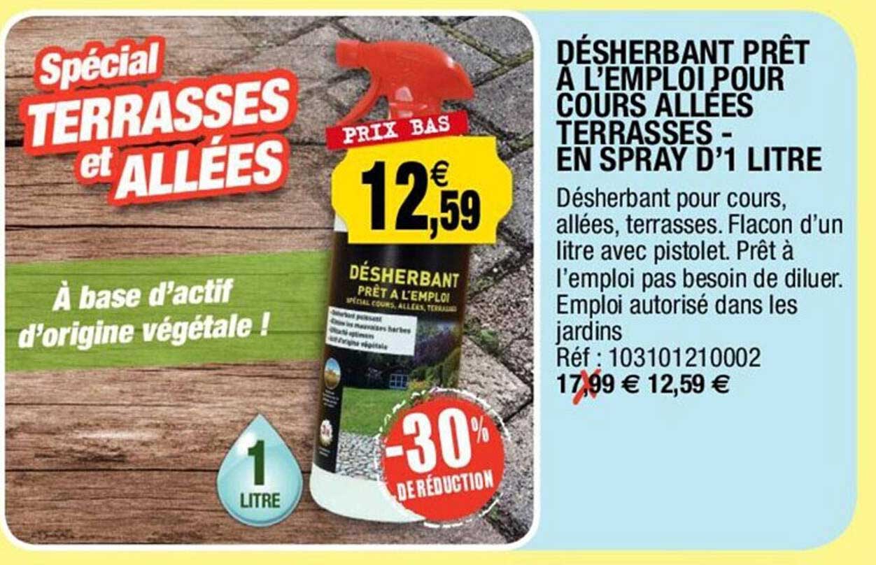 désherbant prêt à l'emploi pour cours allées terrasses - en spray d'1 litre