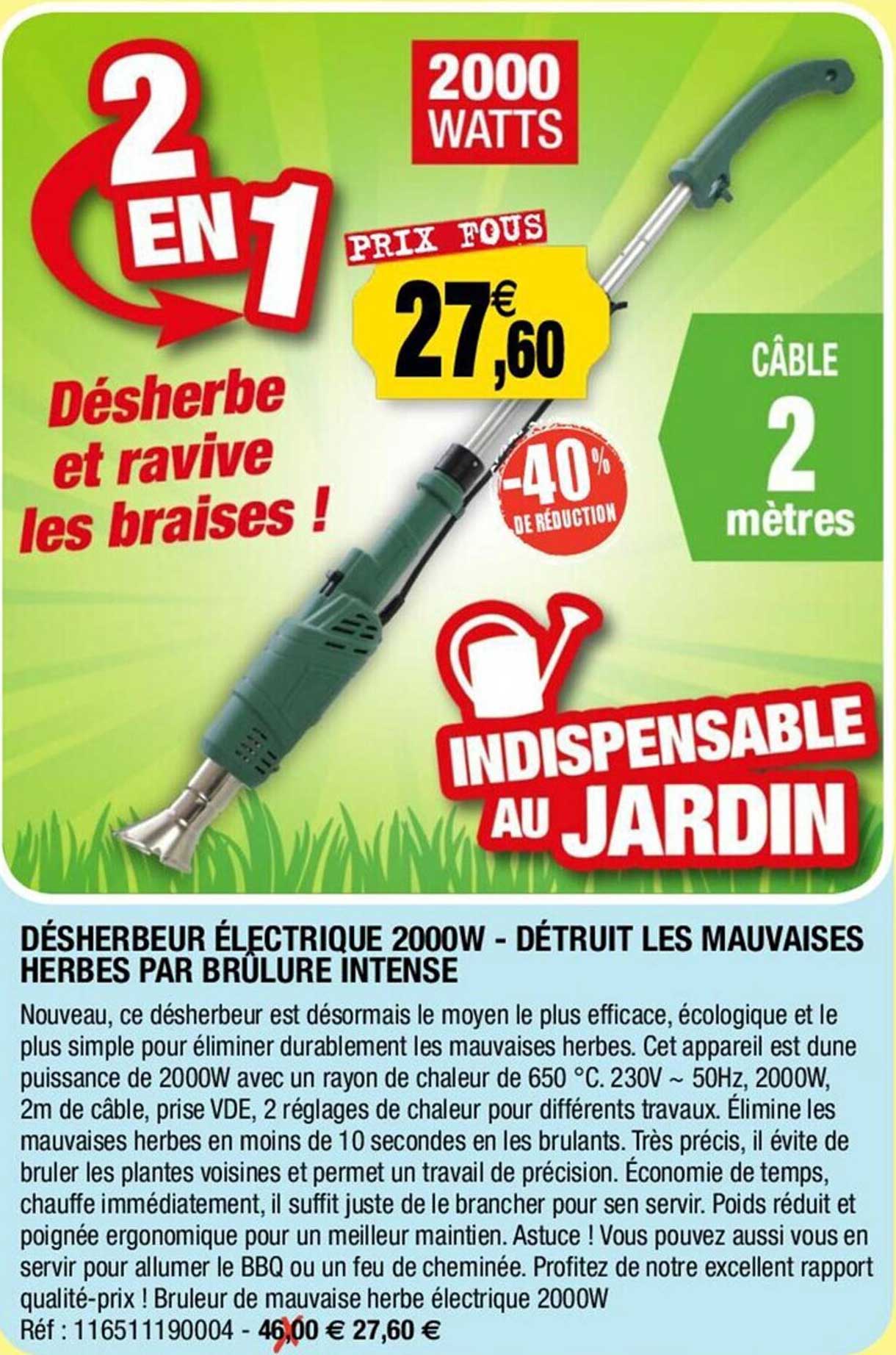 désherbeur électrique 2000w - détruit les mauvaises herbes par brûlure intense