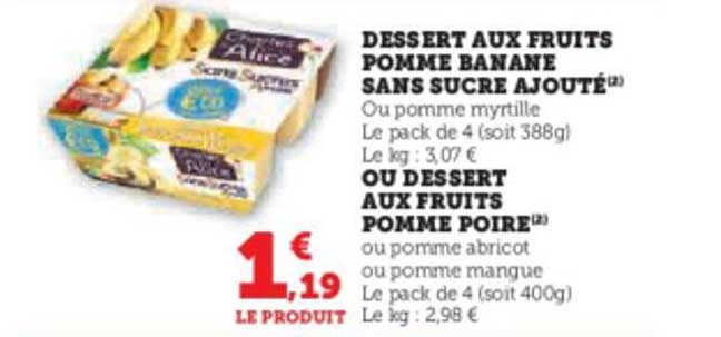 dessert aux fruits pomme banane sans sucres ajouté ou dessert aux fruits pomme poire