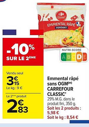 emmental râpé sans ogm carrefour classic'