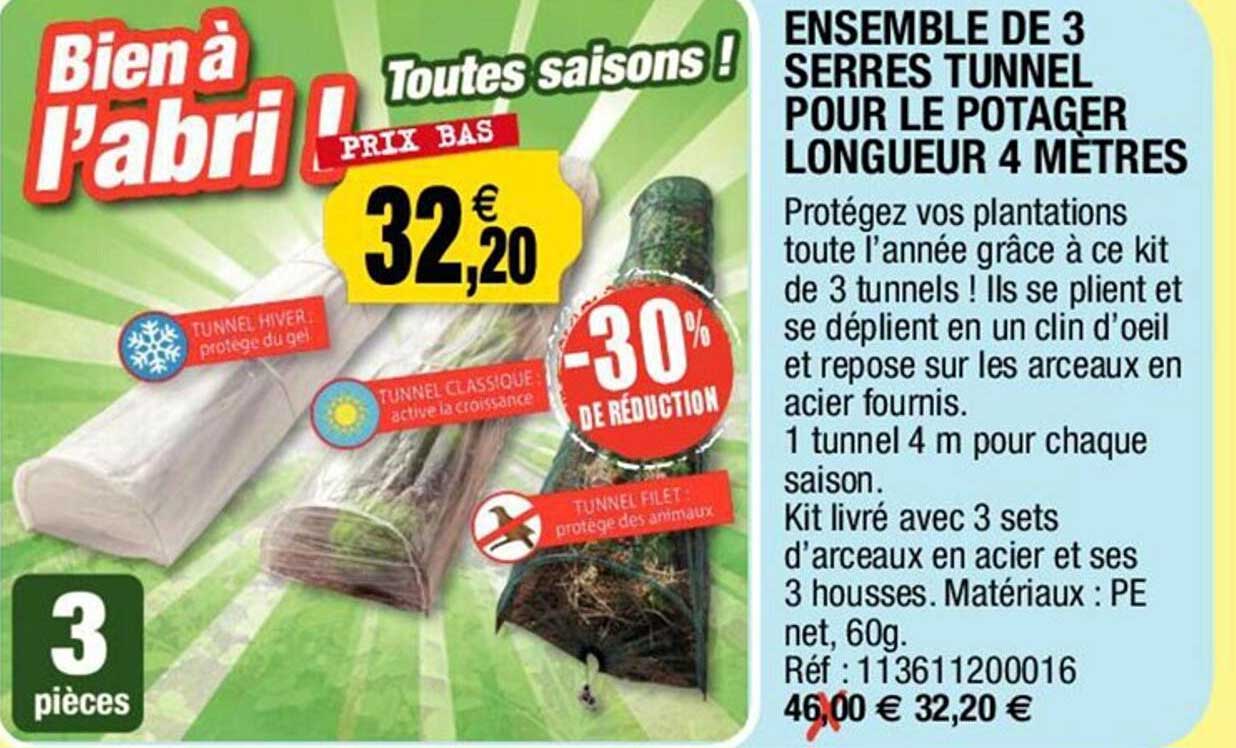 ensemble de 3 serres tunnel pour le potager longueur 4 mètres