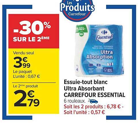 Essuie-tout Blanc Ultra Absorbant Carrefour Essential