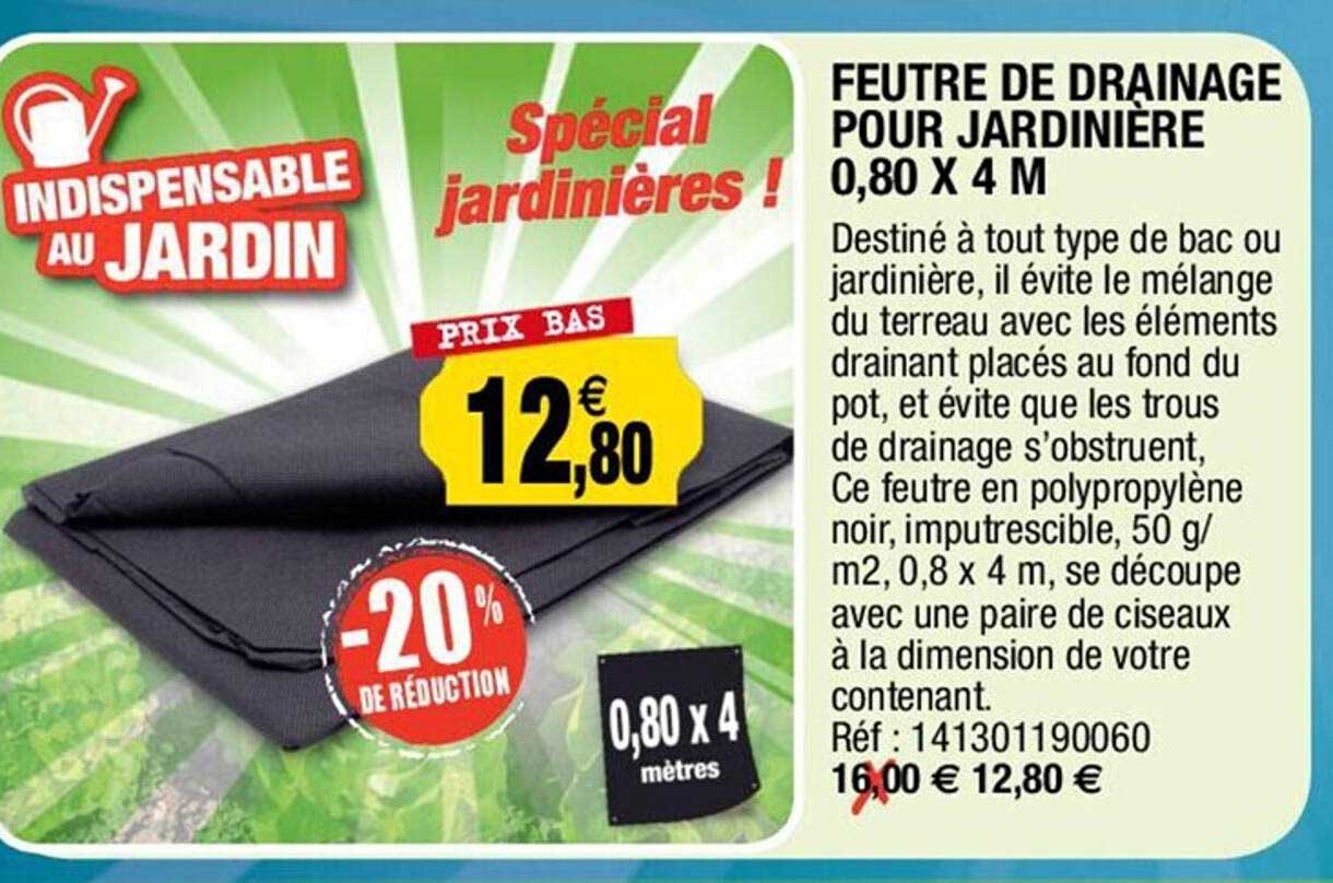 Feutre De Drainage Pour Jardinière 0,80 X 4 M