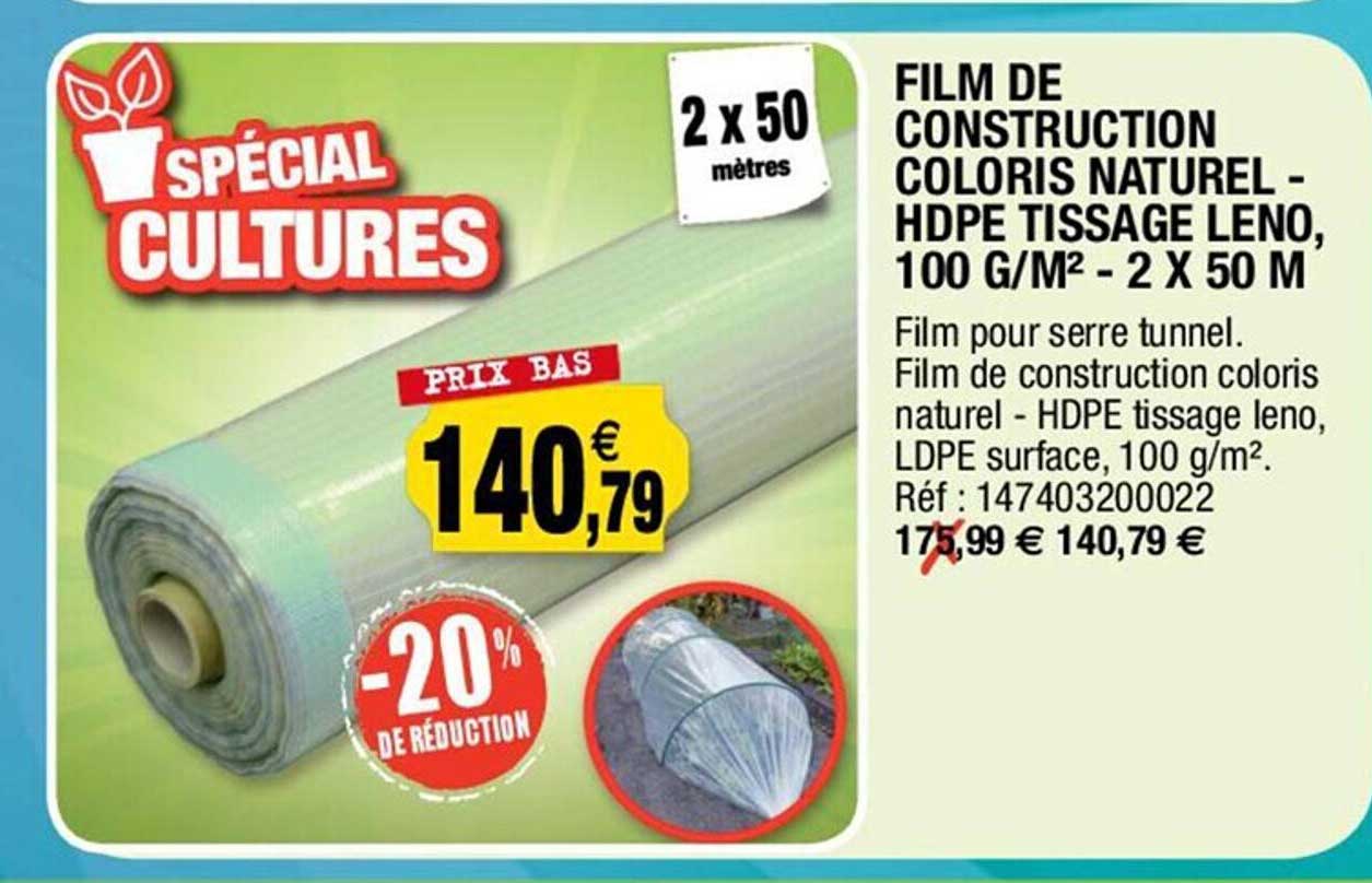 film de construction coloris naturel - hdpe tissage leno, 100 g/m² - 2 x 50 m