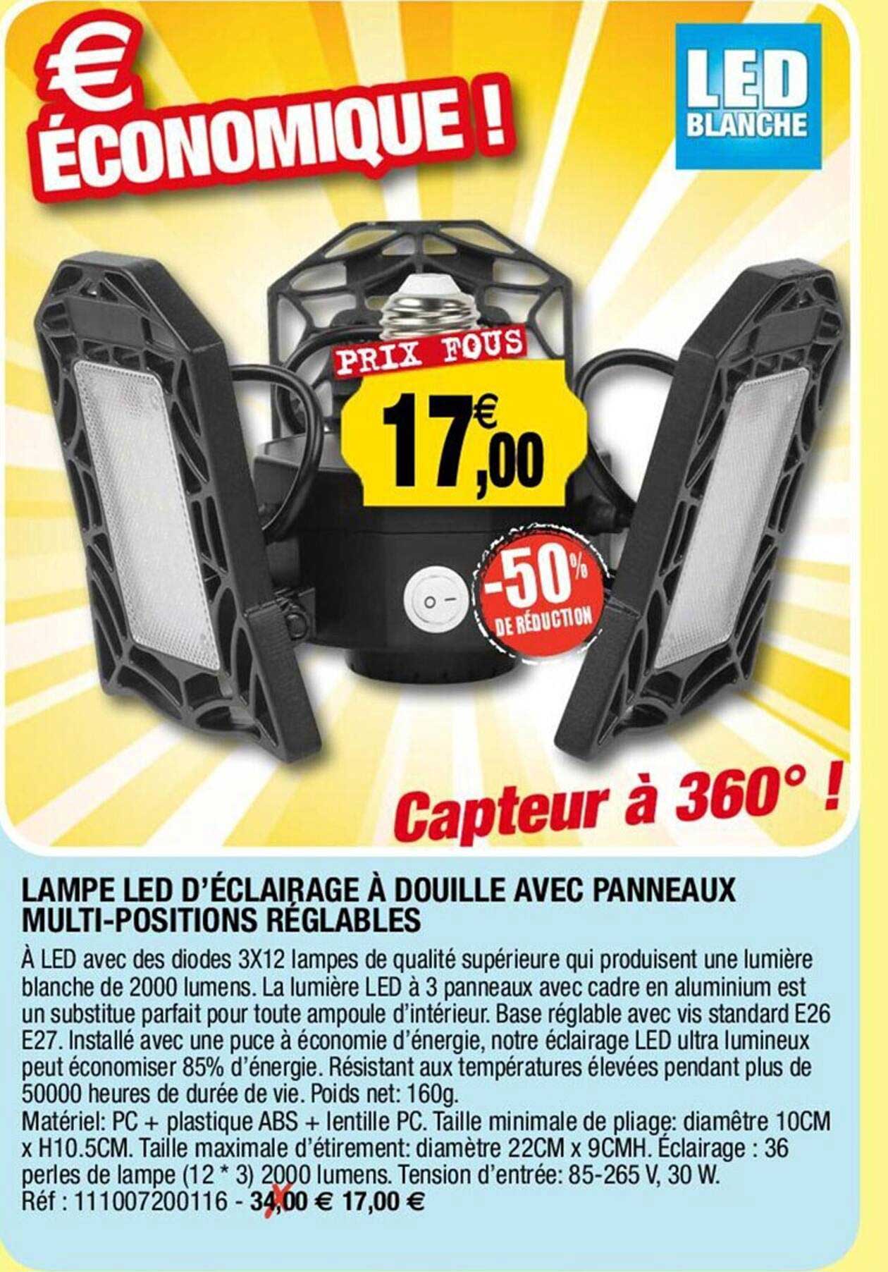 lampe led d'éclairage à douille avec panneaux multi-positions réglables