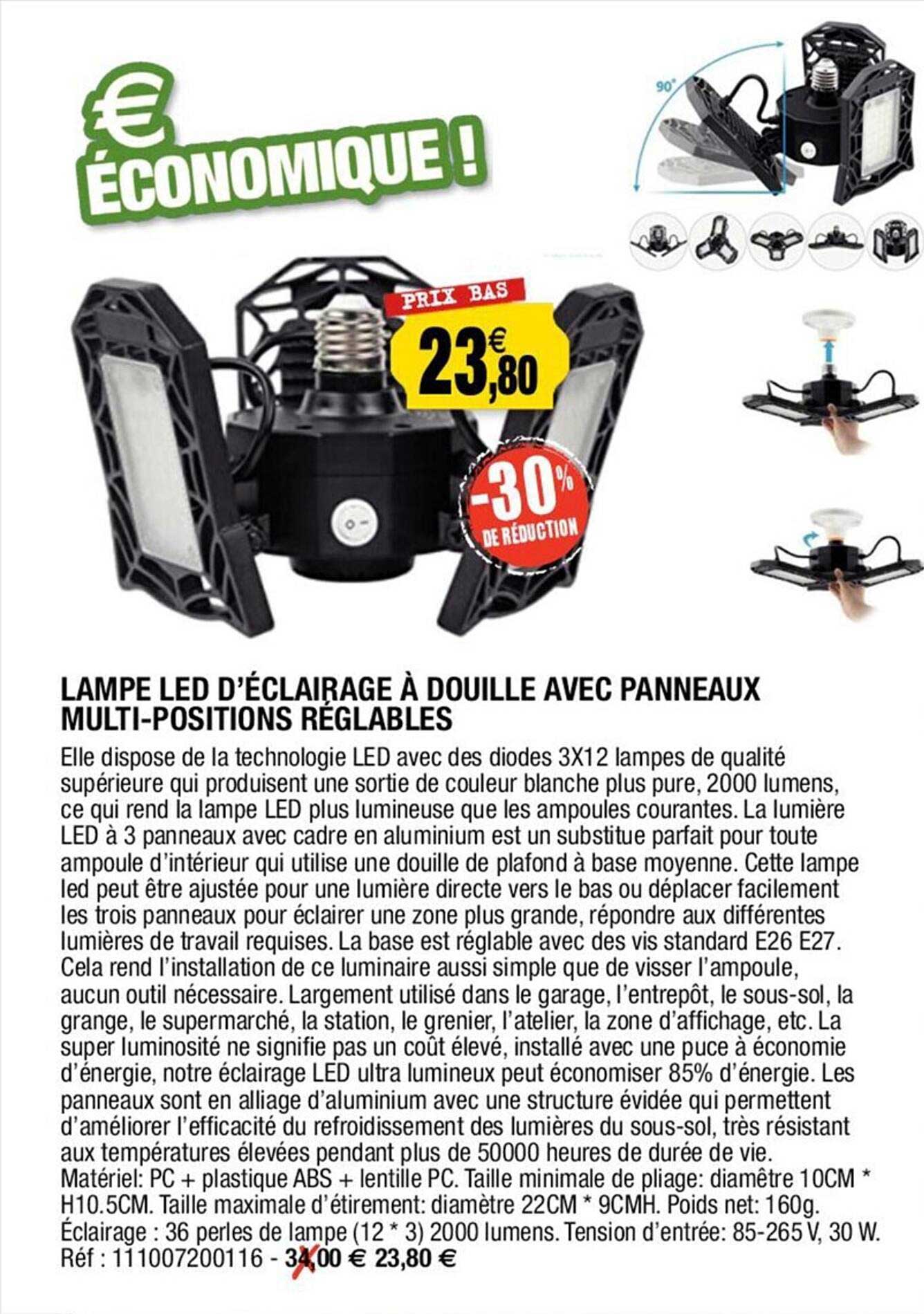 lampe led d'éclairage à douille avec panneaux multi-positions réglables