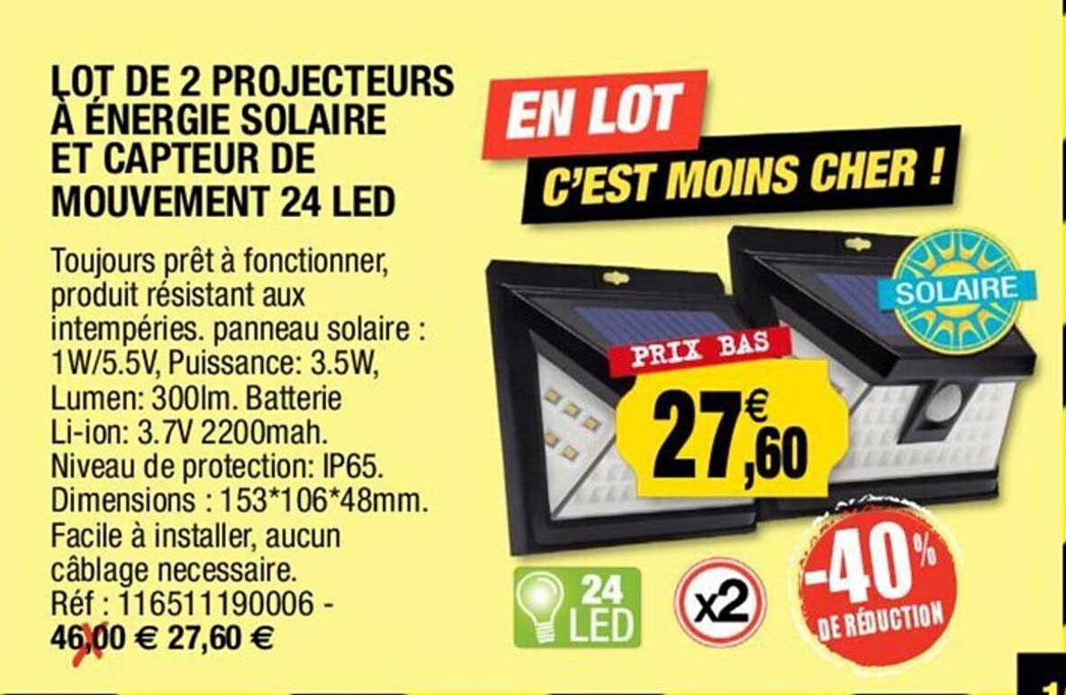 Lot De 2 Projecteurs à énergie Solaire Et Capteur De Mouvement 24 Led