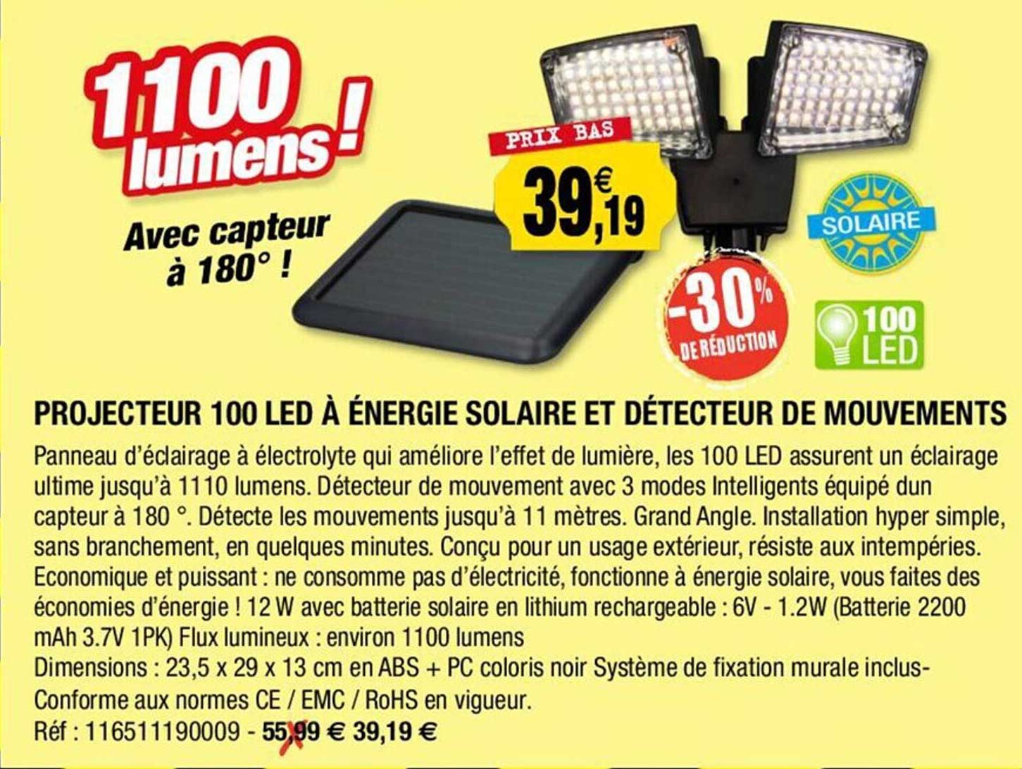 Projecteur 100 Led à énergie Solaire Et Détecteur De Mouvements