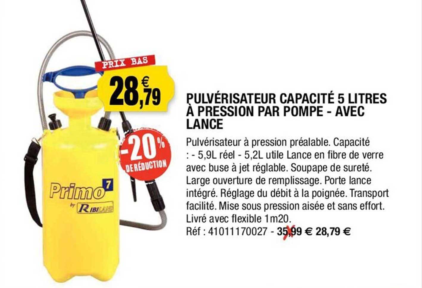 pulvérisateur capacité 5 litres à pression par pompe - avec lance