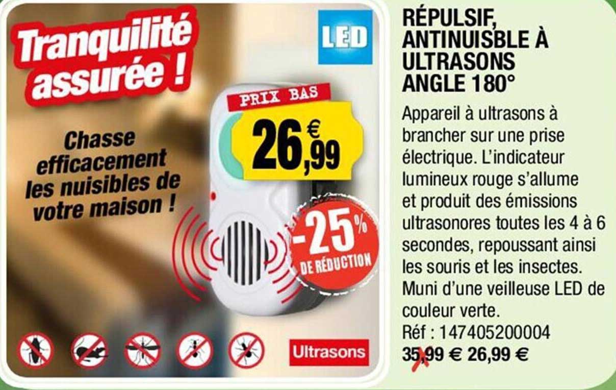 répulsif, antinuisible à ultrasons angle 180°