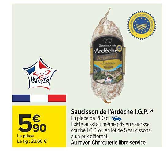 saucisson de d'ardèche i.g.p.