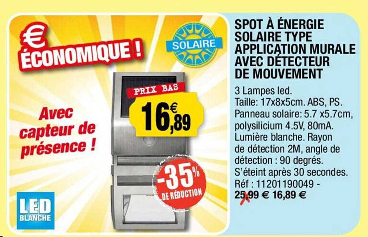 spot à énergie solaire type application murale avec détecteur de mouvement