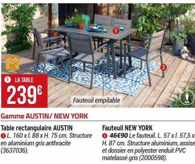 table rectangulaire austin, fauteuil new york