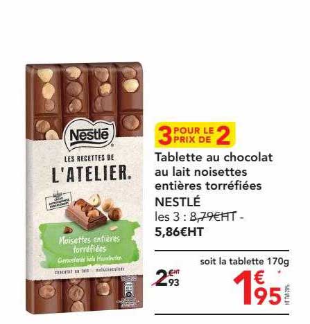 tablette de chocolat au lait noisettes entières torréfiées nestlé