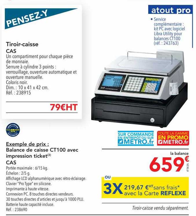 tiroir-caisse cas, balance de caisse ct100 avec impression ticket cas
