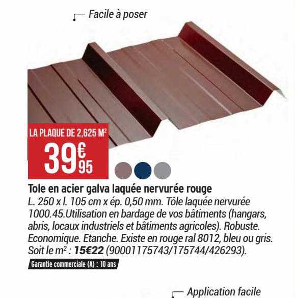 tôle en acier galva laquée nervurée rouge