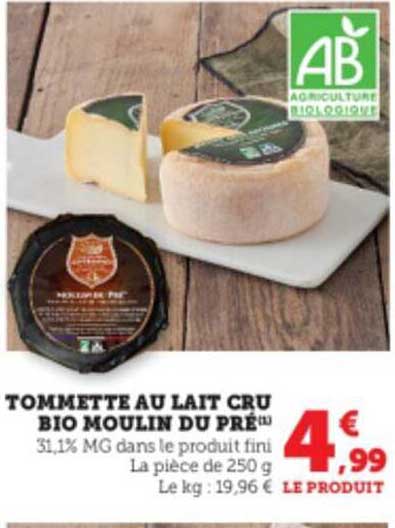 tommette au lait cru bio moulin du pré