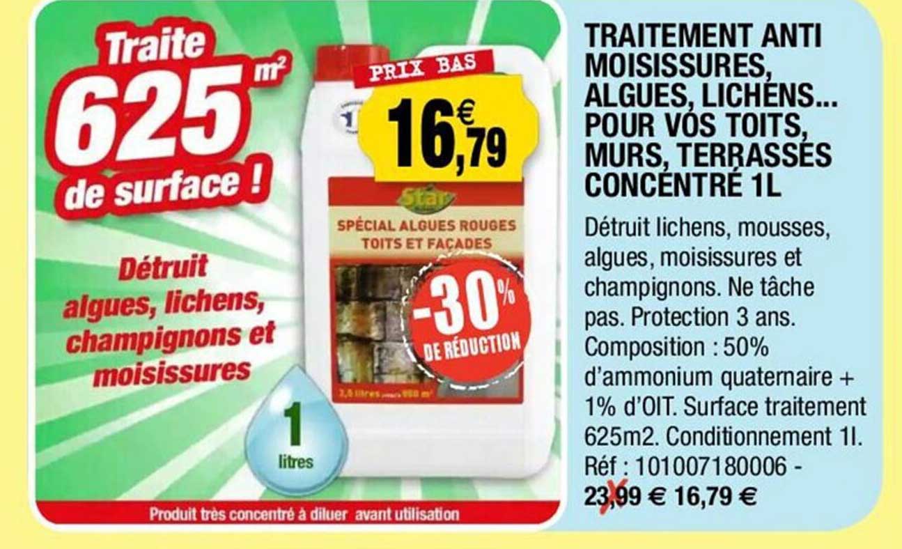 traitement anti moisissures, algues, lichens... pour vos toits, murs, terrasses concentré 1l