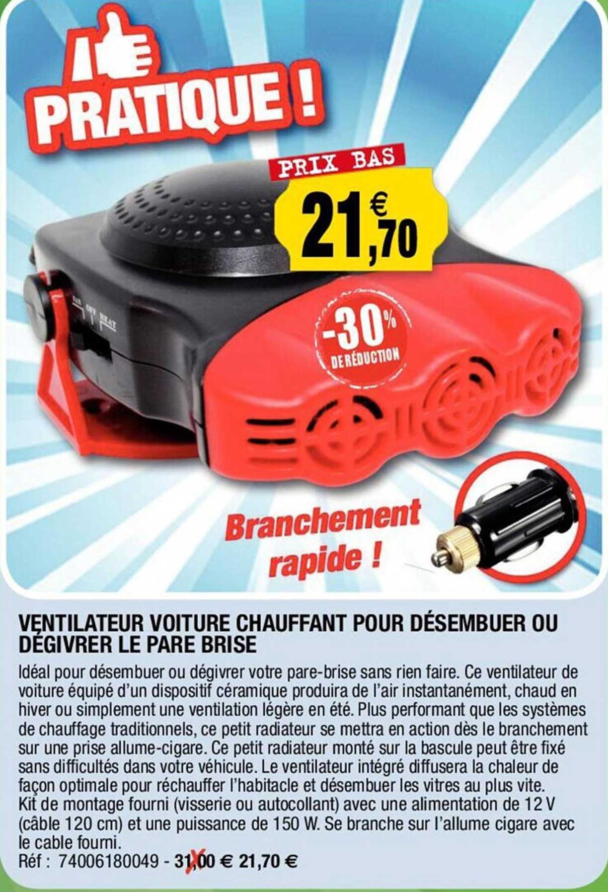 ventilateur voiture chauffant pour désembuer ou dégivrer le pare brise