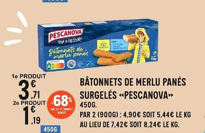 PESCANOVA Bâtonnets de merlu panés