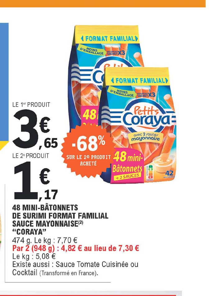 48 mini-bâtonnets de surimi format familial sauce mayonnaise "coraya"