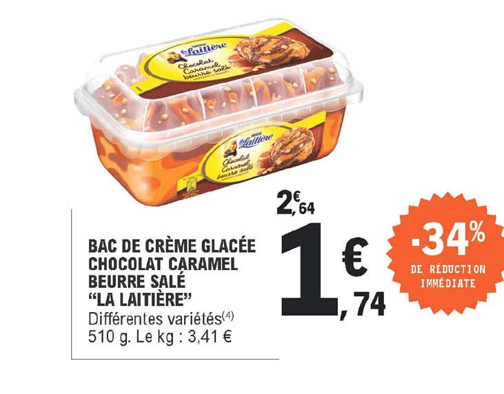 Bac De Crème Glacée Chocolat Caramel Beurre Salé "la Laitière"