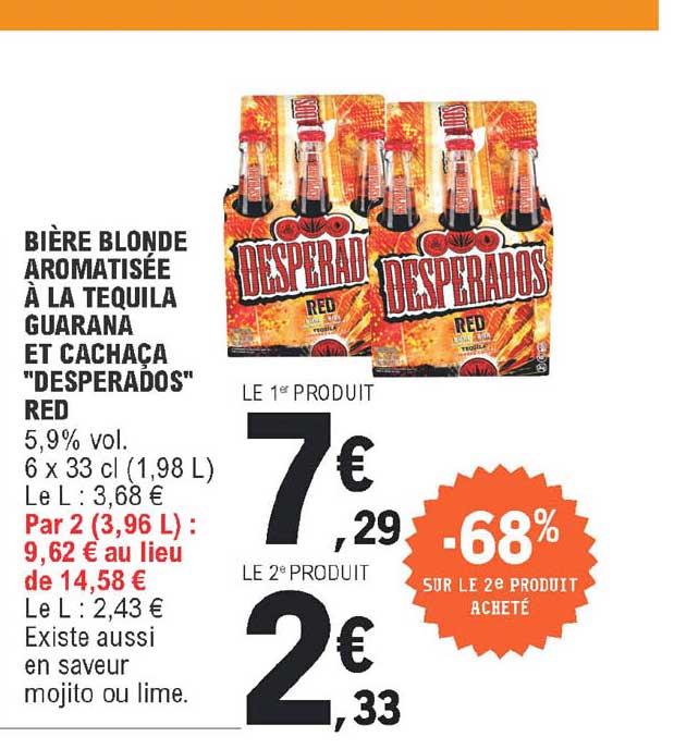 bière blonde aromatisée à la tequila guarana et cachaça "desperados" red