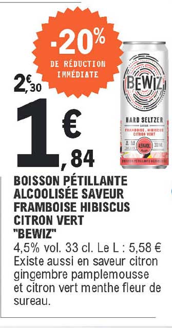 boisson pétillante alcoolisée saveur framboise hibiscus citron vert "bewiz"